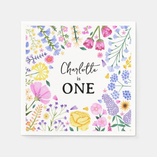 Wildflower is de eerste verjaardag van een meisje servet (Voorkant)
