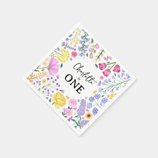 Wildflower is de eerste verjaardag van een meisje servet (Hoek)