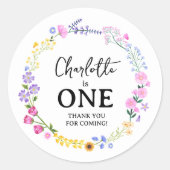 Wildflower is één eerste verjaardag ronde sticker (Voorkant)