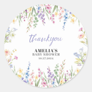Wildflower Is On The Way Pastel Bloemen Baby Showe Ronde Sticker