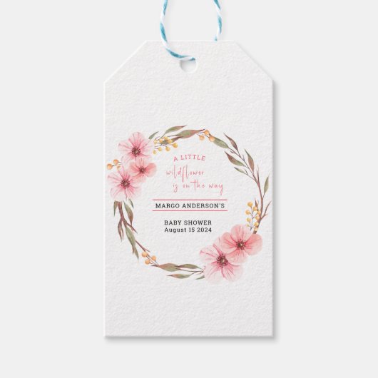 Wildflower is op weg naar roze Baby shower Cadeaulabel (Voorkant)