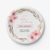 Wildflower is op weg naar roze Baby shower Papieren Bordje (Voorkant)