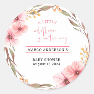 Wildflower is op weg naar roze Baby shower Ronde Sticker