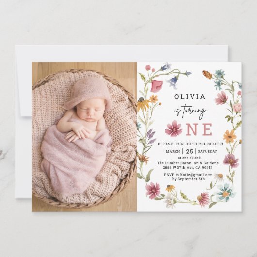 Wildflower Is Turing One 1st Verjaardag Foto Kaart (Voorkant)