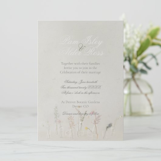 Wildflower Jars Boho Wedding Invitation Kaart (Staand voorkant)