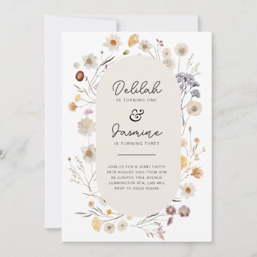 Wildflower Joint Verjaardag Uitnodiging Bloemen Te (Voorkant)