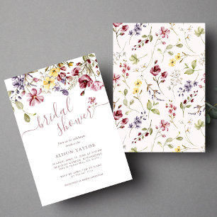 Wildflower-kalligrafie Mauve Bruidsdouche Kaart