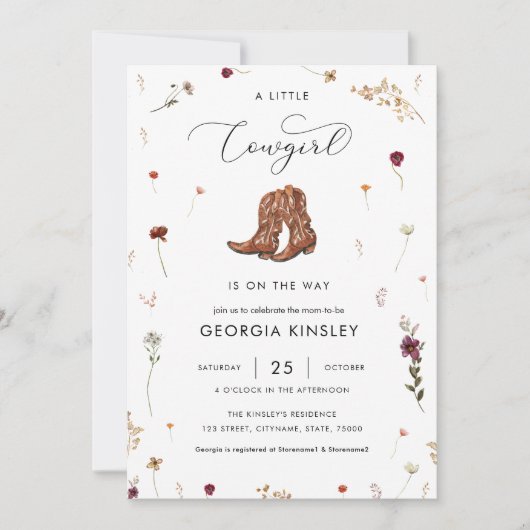 Wildflower Kleine Cowgirl Western Meisje Baby show Kaart (Voorkant)