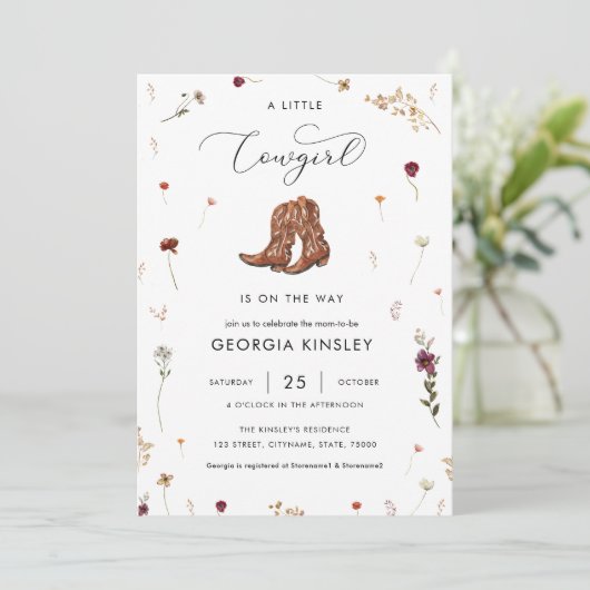 Wildflower Kleine Cowgirl Western Meisje Baby show Kaart (Staand voorkant)