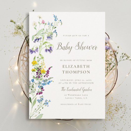 Wildflower Kleurrijke Bloemen Elegant Baby shower Kaart