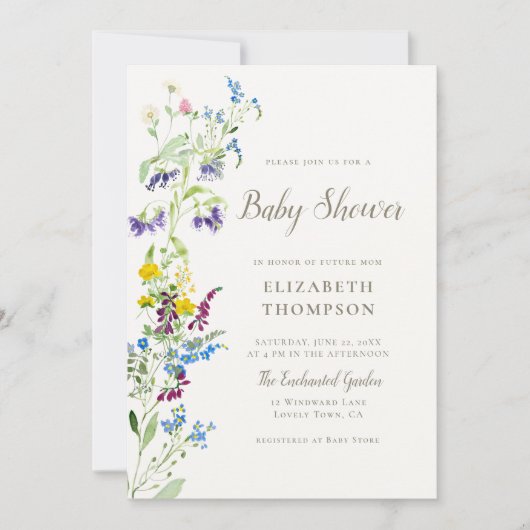 Wildflower Kleurrijke Bloemen Elegant Baby shower Kaart (Voorkant)