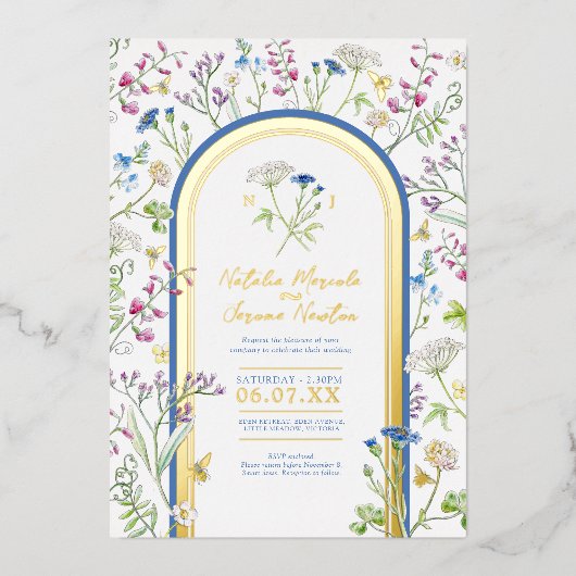 Wildflower kleurrijke bloemenbruiloft waterverf bl folie uitnodiging (Voorkant)