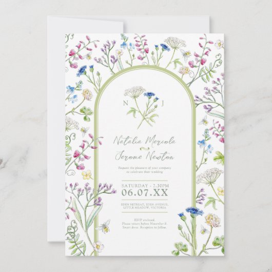 Wildflower kleurrijke bloemenkunst waterverf bruil kaart (Voorkant)