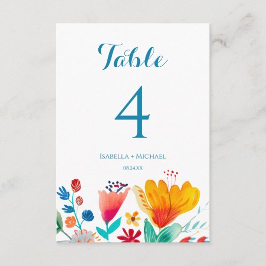 Wildflower Kleurrijke Trouwtafel Nummer (Voorkant)