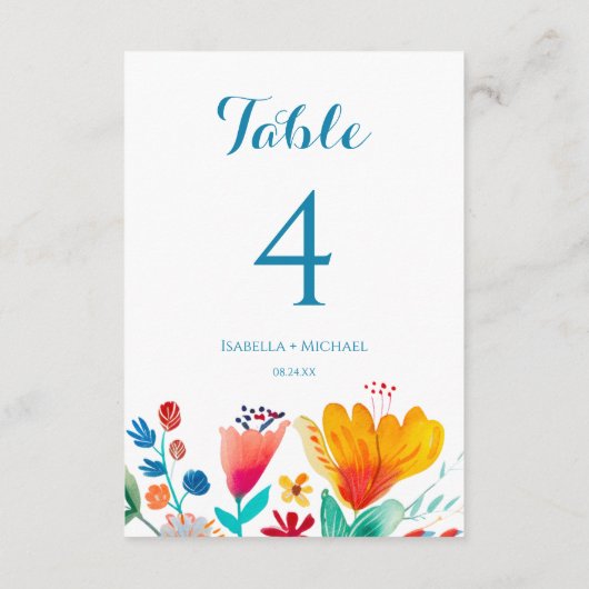 Wildflower Kleurrijke Trouwtafel Nummer (Achterkant)