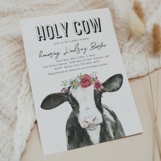 Wildflower Koe Baby shower Uitnodiging