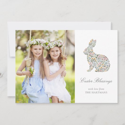  Wildflower Konijn Paasfoto Feestdagenkaart (Voorkant)