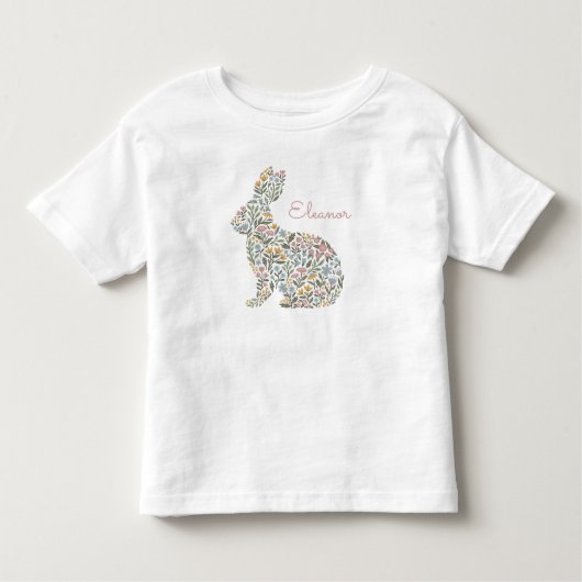  Wildflower Konijn Paashoorn Naam Kinder Shirts (Voorkant)