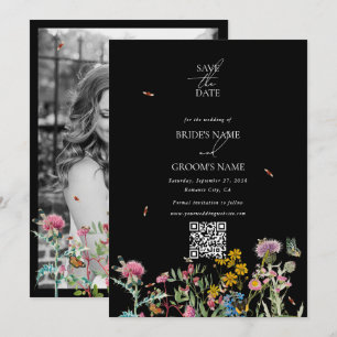 Wildflower Koppel Foto Bruiloft Zwart Boho Save The Date