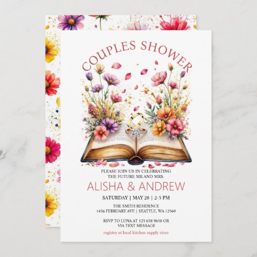 Wildflower koppels douche uitnodiging (Voorkant / Achterkant)