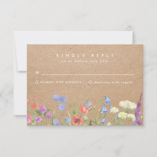 Wildflower Kraft Papier Rustieke Bruiloft RSVP (Voorkant)