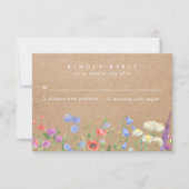 Wildflower Kraft Papier Rustieke Bruiloft RSVP Kaartje (Voorkant)