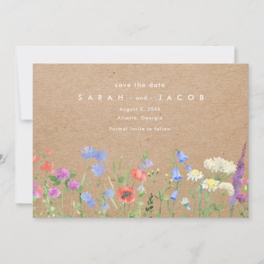 Wildflower Kraft papier rustieke bruiloft Save The Date (Voorkant)