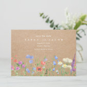 Wildflower Kraft papier rustieke bruiloft Save The Date (Staand voorkant)