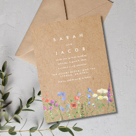 Wildflower Kraft papier rustieke bruiloft uitnodig Kaart