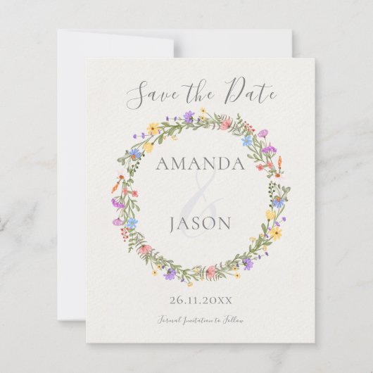 Wildflower krans Bloemen bruiloft Save the Date (Voorkant)