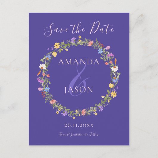 Wildflower krans Bloemen bruiloft Save the Date Briefkaart (Voorkant)