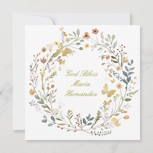 Wildflower Krans Bloemen Doop Uitnodiging (Achterkant)