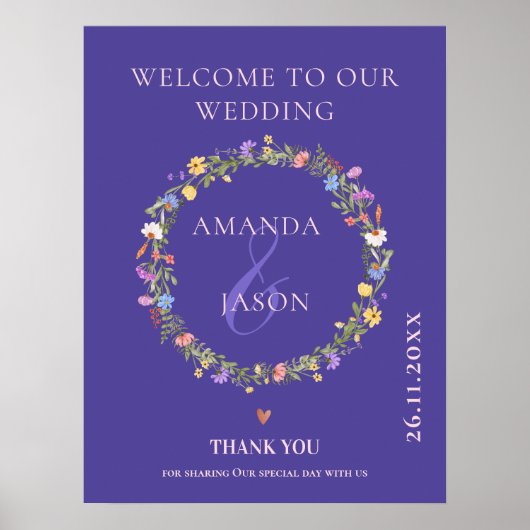 Wildflower krans Bloemen Welkom op onze bruiloft Poster (Voorkant)