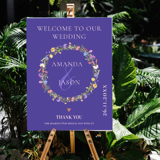 Wildflower krans Bloemen Welkom op onze bruiloft Poster