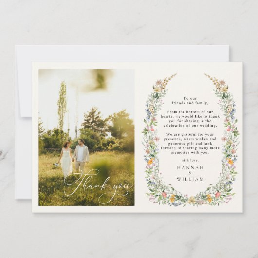 Wildflower krans bruiloft foto bedankkaart (Voorkant)