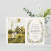 Wildflower krans bruiloft foto bedankkaart (Staand voorkant)