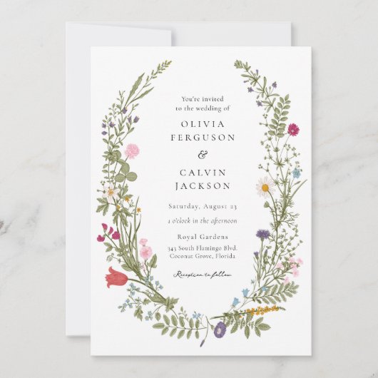Wildflower krans bruiloft uitnodiging (Voorkant)