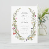 Wildflower krans bruiloft uitnodiging (Staand voorkant)
