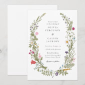Wildflower krans bruiloft uitnodiging (Voorkant / Achterkant)
