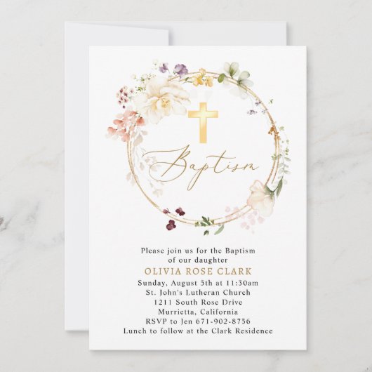 Wildflower krans doop doop gouden Lijst Kaart (Voorkant)