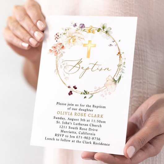 Wildflower krans doop doop gouden Lijst Kaart