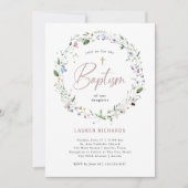 Wildflower Krans en Kruis | Doop Kaart (Voorkant)