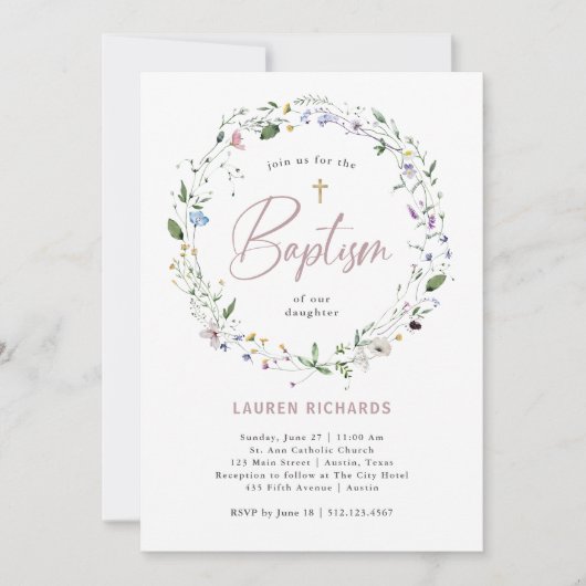  Wildflower Krans en Kruis | Doop Kaart (Voorkant)