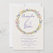 Wildflower krans  geel Paarse bruiloft Kaart (Voorkant)