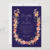 Wildflower Krans Navy Blue Fall Wedding Kaart (Voorkant)