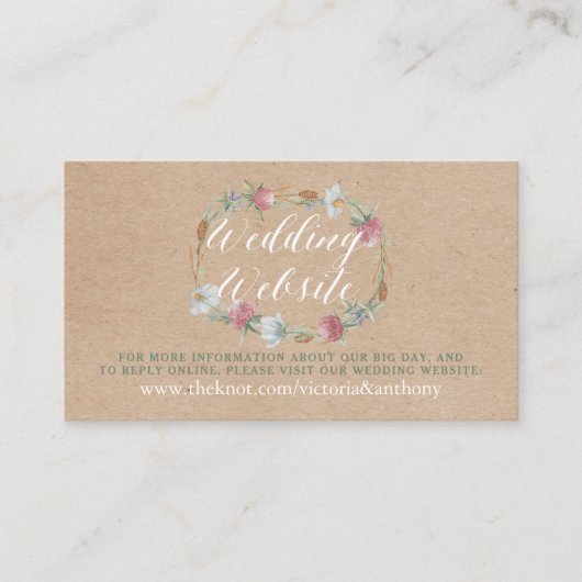 Wildflower krans op Kraft Country Wedding Website Informatiekaartje (Voorkant)