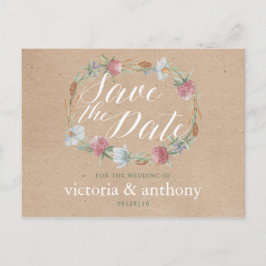 Wildflower krans op Kraft land Bewaar de datum Aankondigingskaart