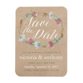 Wildflower krans op Kraft land Bewaar de datum Magneet (Verticaal)