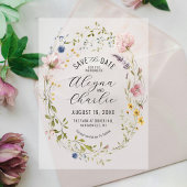 Wildflower Krans Overlay Wedding Save the Date Vellum Uitnodigingen