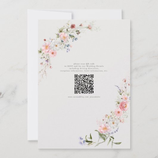 Wildflower krans | QR Code RSVP bruiloft Kaart (Achterkant)